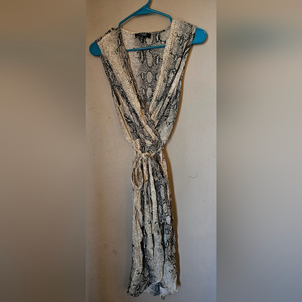 Paper Heart Snakeskin Patterned Belted High-Low Faux Wrap Dress